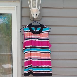 Worthington Black and Multicolor Striped Blouse XL
